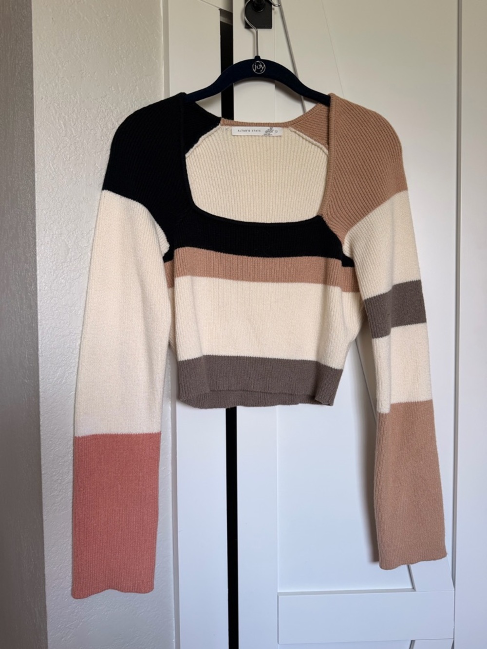 Alter’d State Square-Neck Cropped Sweater - Cream, Black & Taupe